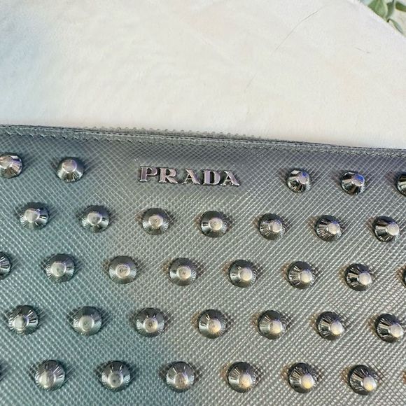 Rare Prada Studded Gray Leather Large Organizer Zip Around Wallet - Picture 9 of 12